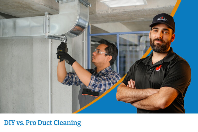 A technician repairs an HVAC duct. Winnipeg Duct Cleaning is ready to help you clean, repair, or replace your HVAC ducts.